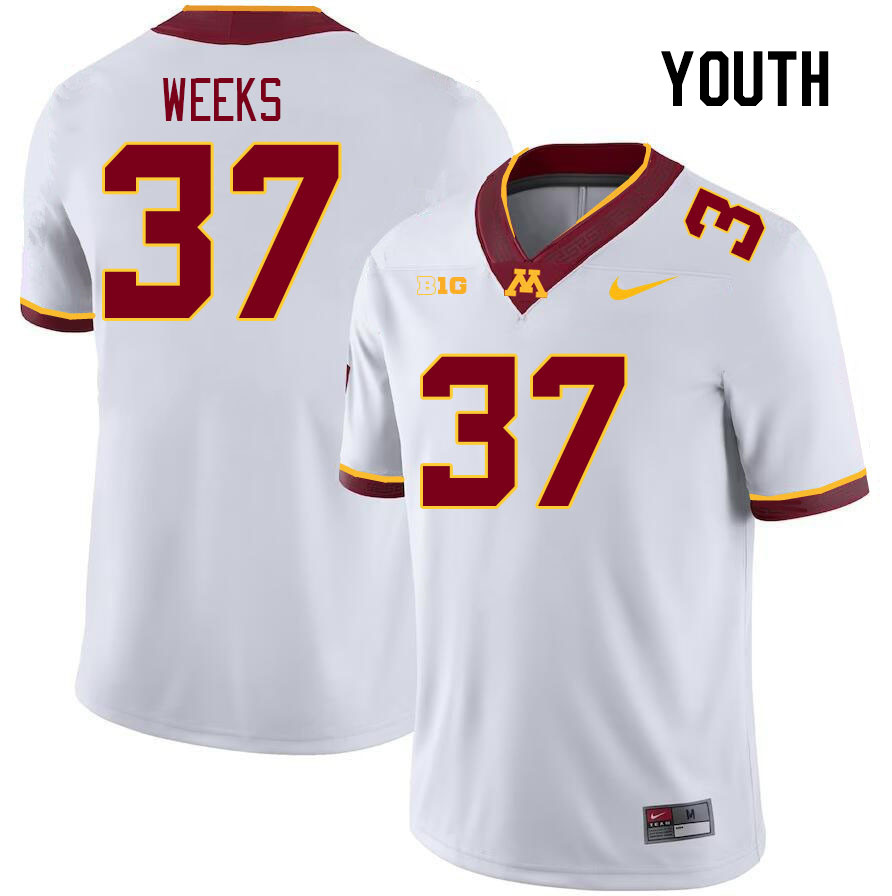 Youth #37 Brady Weeks Minnesota Golden Gophers College Football Jerseys Stitched-White - Click Image to Close